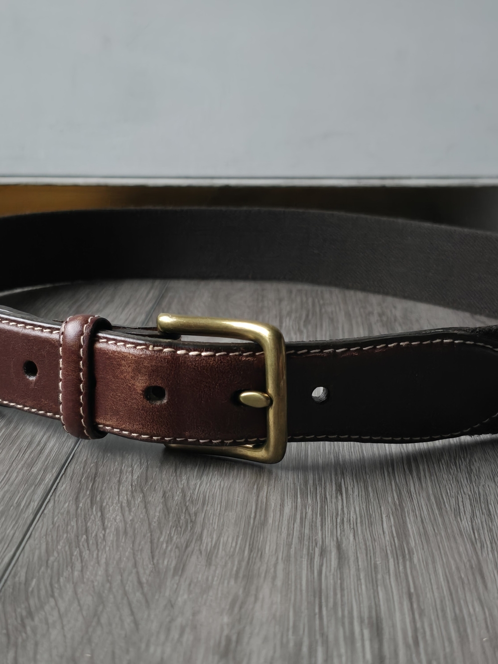 L.L. Bean Men's Size 34 Canvas Belt Solid Brass Buckle Brown Leather Made USA